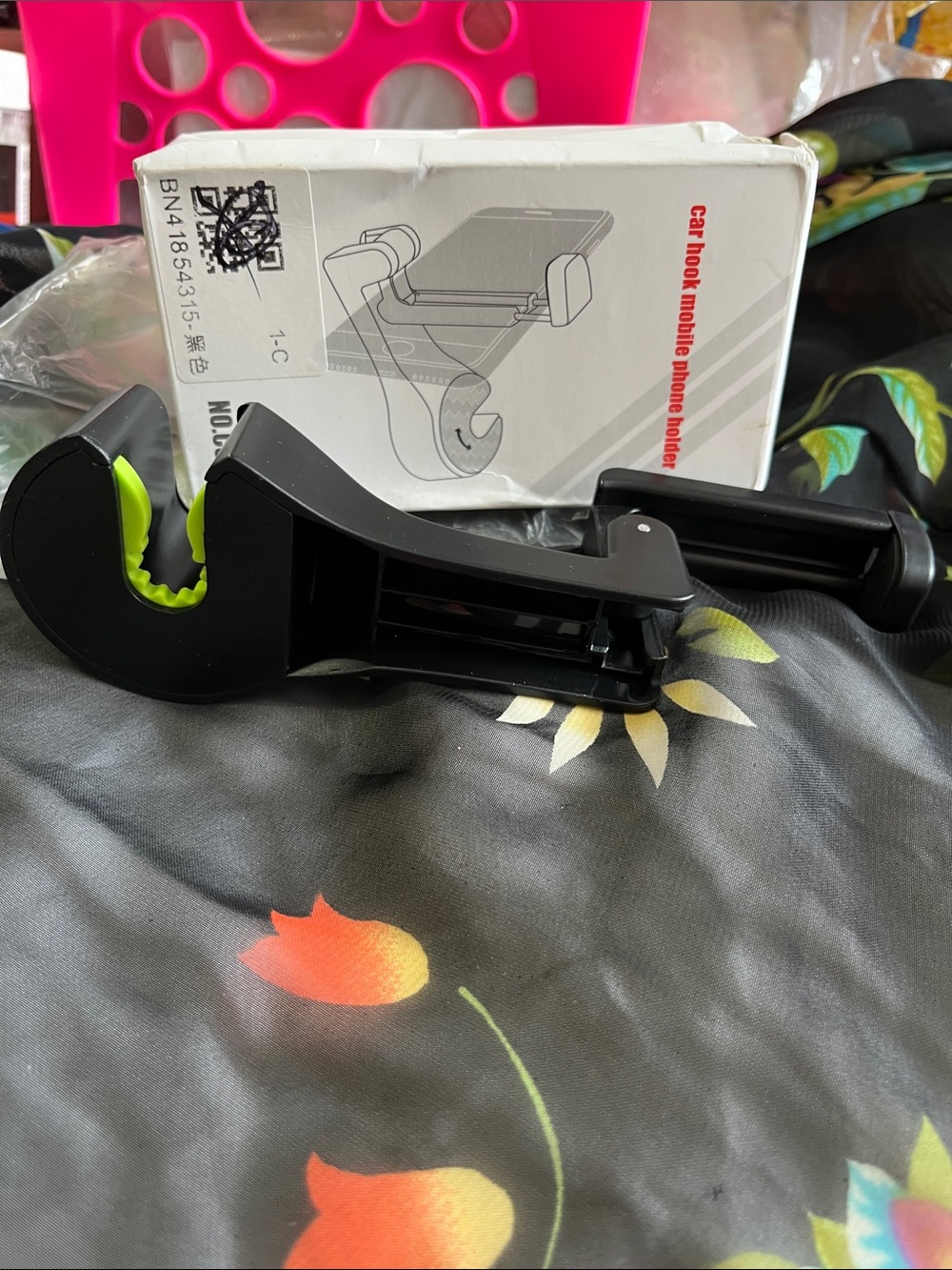 Car Hook Phone Holder Clip — Black with Lime Accents